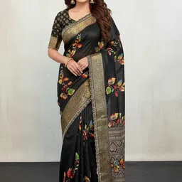 Peachmode Floral Sequinned Silk Blend Saree-picture-40