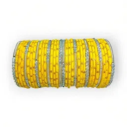 SHRASHTI Yellow Glass Artificial Stones & Beads Bangle image 1