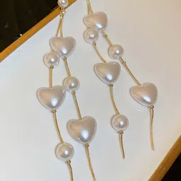 FIMBUL Silver-Plated Pearls Heart Shaped Drop Earrings-image-5