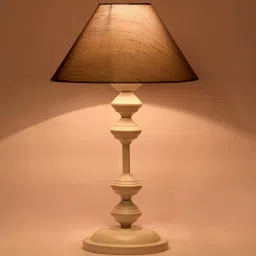 Margot Grey Fabric Shade Night Lamp With Metal Base By Foziq image 4