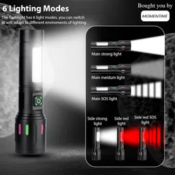 momentime 625 Zoomable Metal Led Torch Light Long Range 2 Km, Type C Port, 6 in 1 Mode Torch image 3