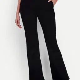 broadstar Women Flared Black Lycra Blend Trousers-picture-13