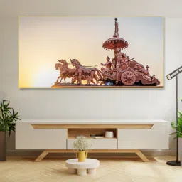 nestroots Gold Canvas Framed Krishna and Arjuna's Divine Journey Wall Painting(18X36 Inch)-picture-30
