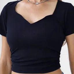 abc Casual Regular Sleeves Solid Women Black Top image 2