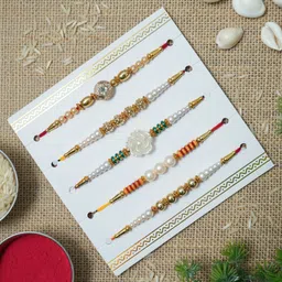 leafblu Designer NR07- UNIQUE DESIGNER RAKHI FOR BEST BROTHER RAKHI (E) PACK OF 5 Assorted Rakhi, Greeting Card, Chawal Roli Pack Set-picture-11