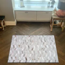 dazzhome Grey & Beige Hair On Leather Geometrical Hand Woven 4X6ft Carpet-picture-34