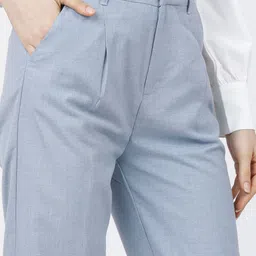 tokyo talkies Women Tapered Blue Cotton Blend Trousers image 4