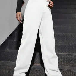 mitracreation Women Boyfriend Mid Rise White Jeans-picture-18