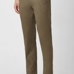 peter england Men Slim Fit Brown Cotton Blend Trousers image 3