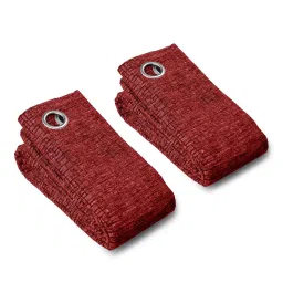 saral home Maroon Polyester Solid 9ft Semisheer Eyelet Long Door Curtains (Pack of 2) image 3