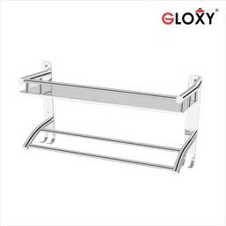 gloxy by gloxy Stainless Steel Single Layer Shelf Rack with Towel Rod for Bathroom Shelf Silver Towel Holder image 2