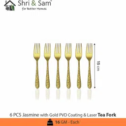 shri & sam Jasmine Gold PVD Coating with Laser Tea Fork Stainless Steel Cutlery Set image 2