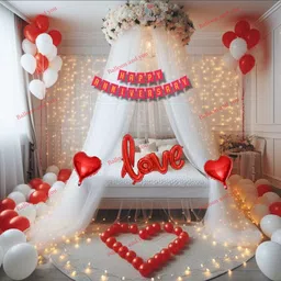 kapoor stores Red, White Happy Anniversary Decoration Kit With White Net & Led Light &-picture-47