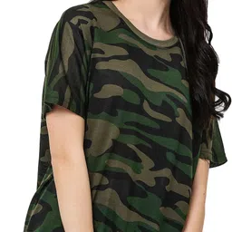 Women Military Camouflage Round Neck Cotton Blend Green T-Shirt-image-22