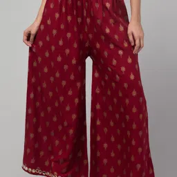 houseofcommon Women Straight Fit Maroon Cotton Blend Trousers-picture-22