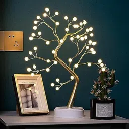 newness 36 LEDs Shimmer Pearl Tree Desk Lamp with Touch Sensor, USB & Battery Operated Table Lamp image 4