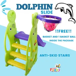 little funky Baby Slide - Garden Slide in Dolphin Shape Along with One Basketball for Kids image 4