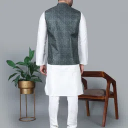 mag Men Dupion Silk Kurta Pyjama Ethnic Jacket Set image 5