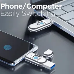 SCALEBEE FU68 USB Flash Drive Type-C USB3.2 Dual-Port Metal Fingerprint Encryption U Disk 256 GB OTG Drive Compatible with Desktop Computer, Laptop, Tablet, Television USB 3.0 Metal Case image 2