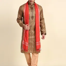 dupatta bazaar Cotton Blend Solid Red Men Dupatta-picture-14
