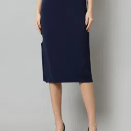 doil domec Women Solid Pencil Dark Blue Skirt-picture-26