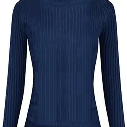 gulika Women Solid High Neck Dark Blue Sweater image 2