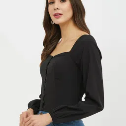 harpa Casual Regular Sleeves Solid Women Black Top image 3