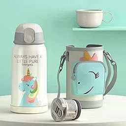 shuang you Kids Water Bottle Carrier Holder Shoulder Strap and Spare Cover Lid Bottle 550 ml image 1