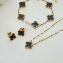 Jewels Galaxy Gold-Plated Anti Tarnish Clover Jewellery Set-picture-23
