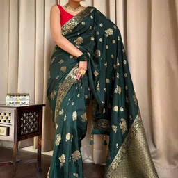Anouk Floral Zari Silk Blend Banarasi Saree image 3