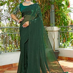 K 5 Fashion Woven Design Sequinned Pure Chiffon Saree-image-21