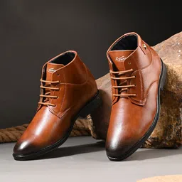 knoos Men High Ankle Block Heel Corporate Formal Boots-image-0