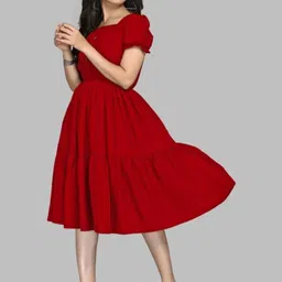 Maheshwar Puff Sleeve Fit & Flare Midi Dress image 4