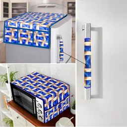 E-Retailer 3Pc Blue Patterned Waterproof Refrigerator & Handle Cover With Oven Top Cover-picture-28