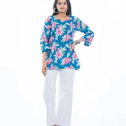 EKISHA Floral Printed Pure Cotton Tops-image-9