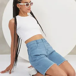 DOLCE CRUDO High-Rise Regular Fit Denim Shorts-picture-26