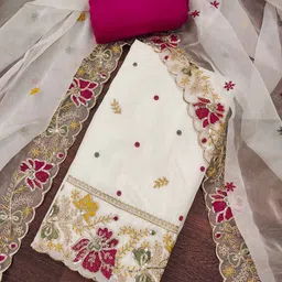 Blissta Embroidered Organza Unstitched Dress Material-picture-24