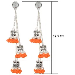 Weariton Women Orange Long Jhumkas Earrings image 3