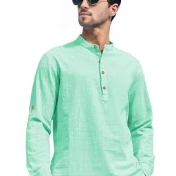 BHUVIKOO Mandarin Collar Roll-Up Sleeves Straight Kurta-picture-12