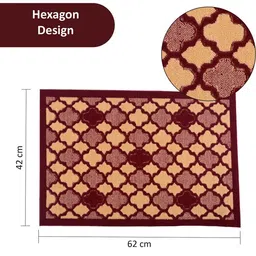 Kuber Industries 3-Pcs Maroon & Beige Floral Rectangular Anti-Skid Doormats image 5