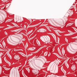 KALINI Floral Printed Pure Cotton Puff Sleeve Fit and Flare Midi Dress image 3