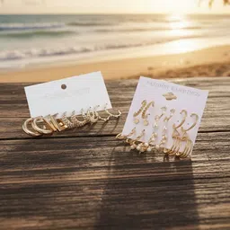 TheVineGirl Set Of 14 Gold-Plated Pearls Studded Circular Shaped Hoop Earrings image 3