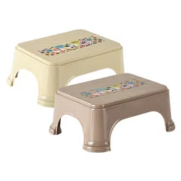 Kuber Industries Set Of 2 Beige & Brown Printed Bathroom Stools-picture-17