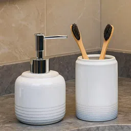 MARKET99 White Set of 2 Solid Ceramic Bath Accessories Set image 5