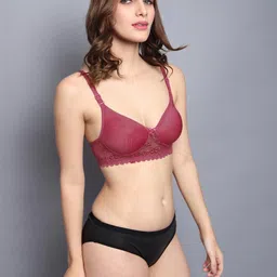 samvar Women Red,Maroon Cotton Blend Bra Panty Set for Lingerie Set Undergarments Pack of 2 image 2