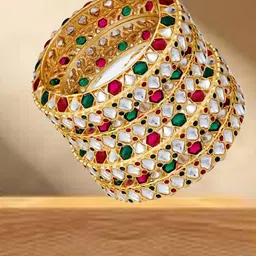 Atibelle Set Of 4 Gold Plated Kundan Studded Bangles-picture-36