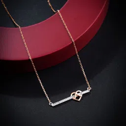 CAUER 925 Silver Rose-Gold Plated Heart with Diamond bar Pendant Necklace Chain-picture-32