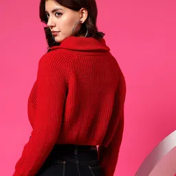 POPCULTR Women Maroon Polyester Ribbed Sweaters image 5