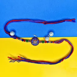 MANSIYAORANGE Set Of 2 AD Stones Studded & Beaded Cotton Thread Rakhi image 2