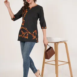 Diktmark Women Cotton Embroidered A-Line Kurta-picture-17